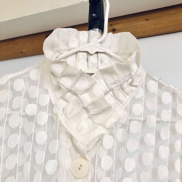 Vintage White Sheer Tulle Lace‎ Polka Dots 3/4 Sleeve Adjust Collar Jacket SzS - Picture 5 of 8